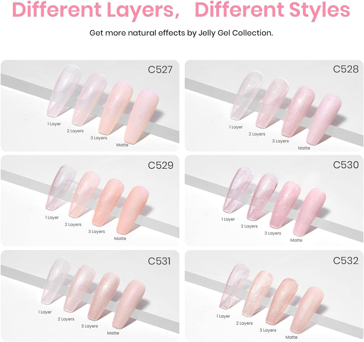 Gel Polish 6 Pcs Jelly Shimmer Giltter Nails Lady with Dreams Collection Transparent Pink Beige Gel Nail Art Soak off Nail Uv Lamp Needed Diy Spring Nail Art Manicure