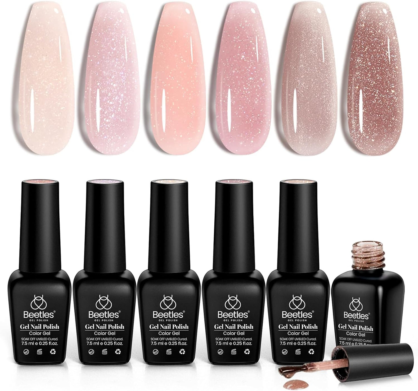 Gel Polish 6 Pcs Jelly Shimmer Giltter Nails Lady with Dreams Collection Transparent Pink Beige Gel Nail Art Soak off Nail Uv Lamp Needed Diy Spring Nail Art Manicure