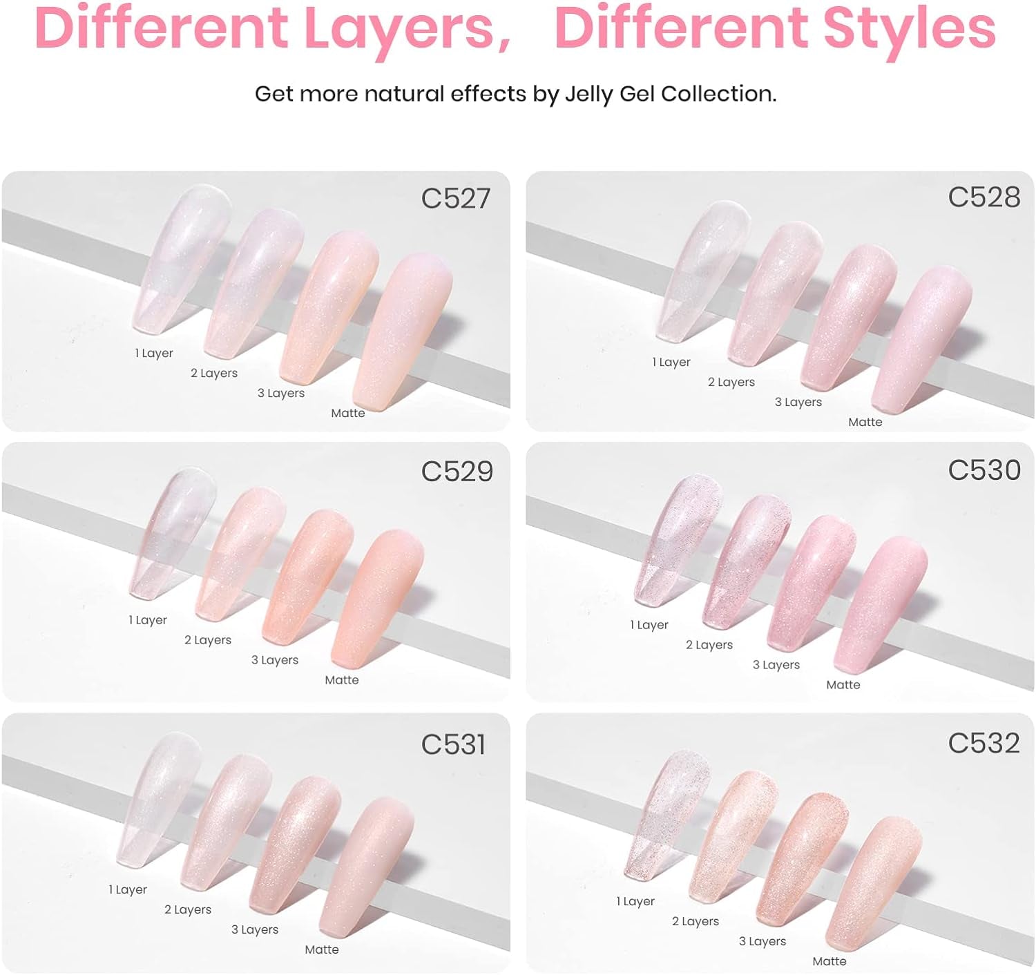 Gel Polish 6 Pcs Jelly Shimmer Giltter Nails Lady with Dreams Collection Transparent Pink Beige Gel Nail Art Soak off Nail Uv Lamp Needed Diy Spring Nail Art Manicure