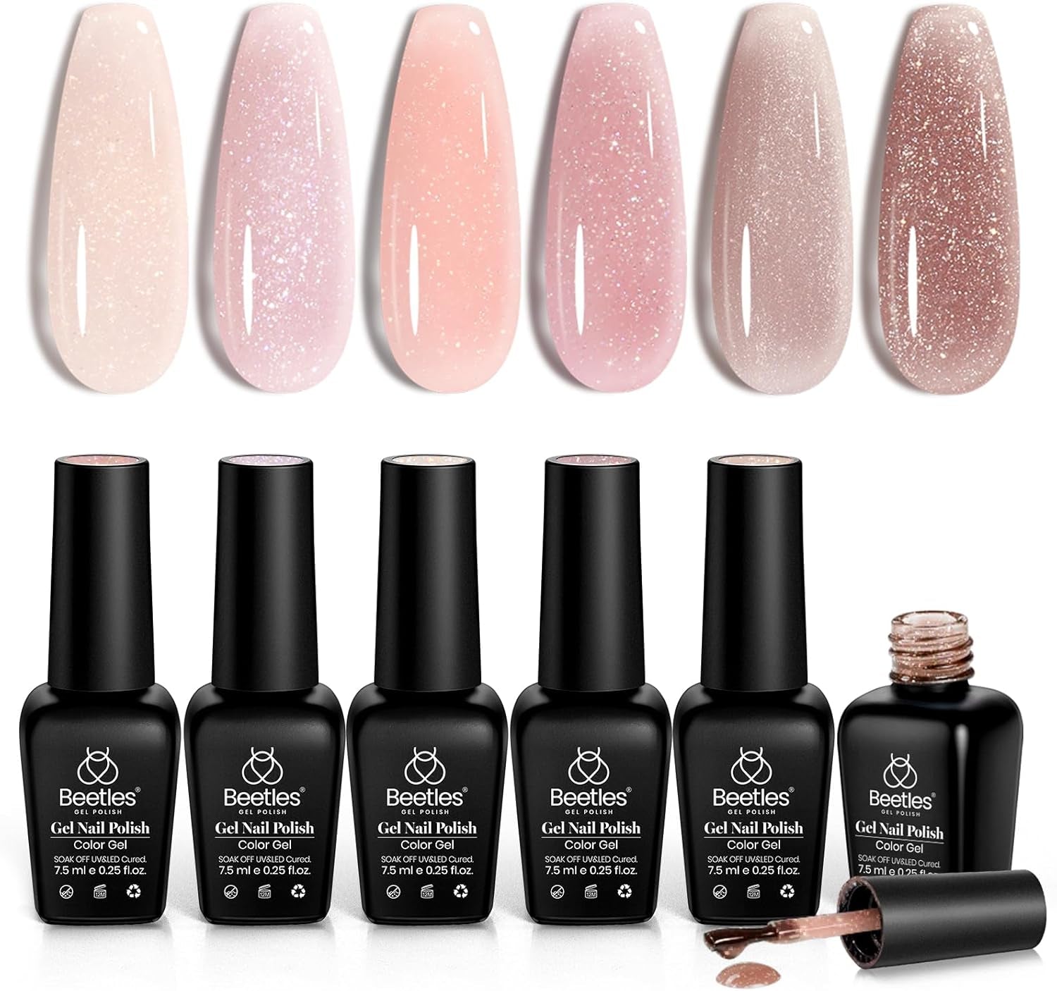Gel Polish 6 Pcs Jelly Shimmer Giltter Nails Lady with Dreams Collection Transparent Pink Beige Gel Nail Art Soak off Nail Uv Lamp Needed Diy Spring Nail Art Manicure